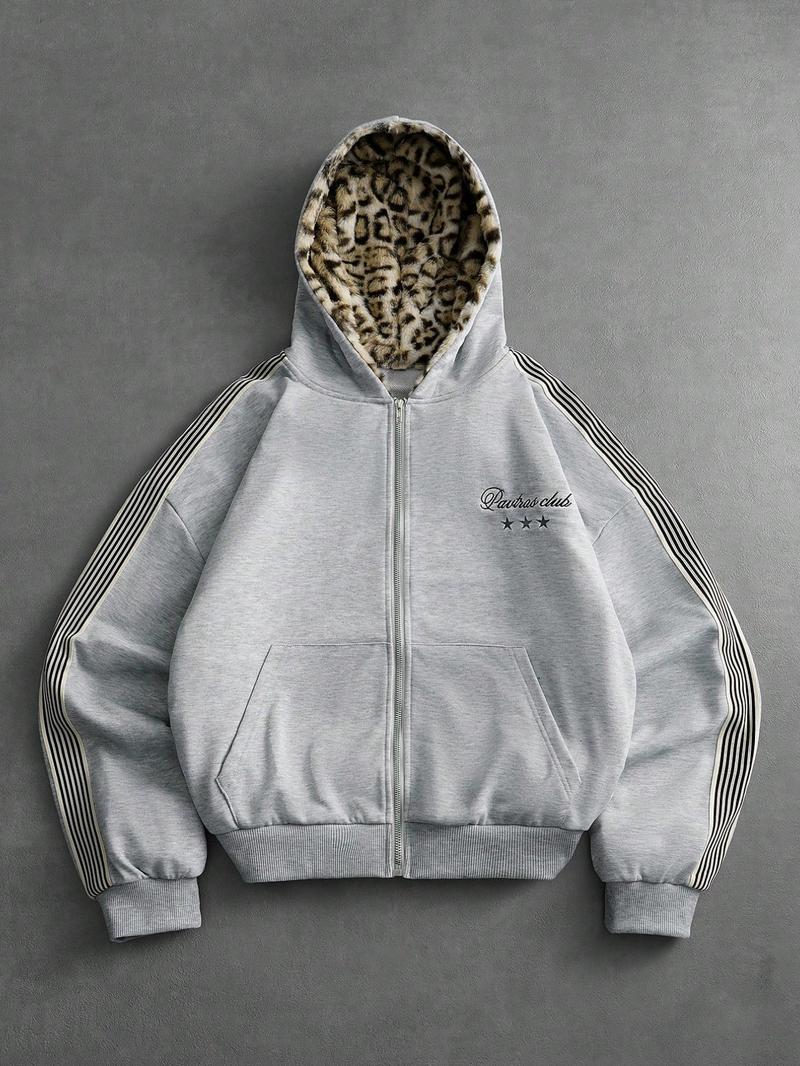 Unisex Leopard Hoodie, Casual Fitted Long Sleeve Pullover, Fall & Winter Essential, Comfortable Daily Wear