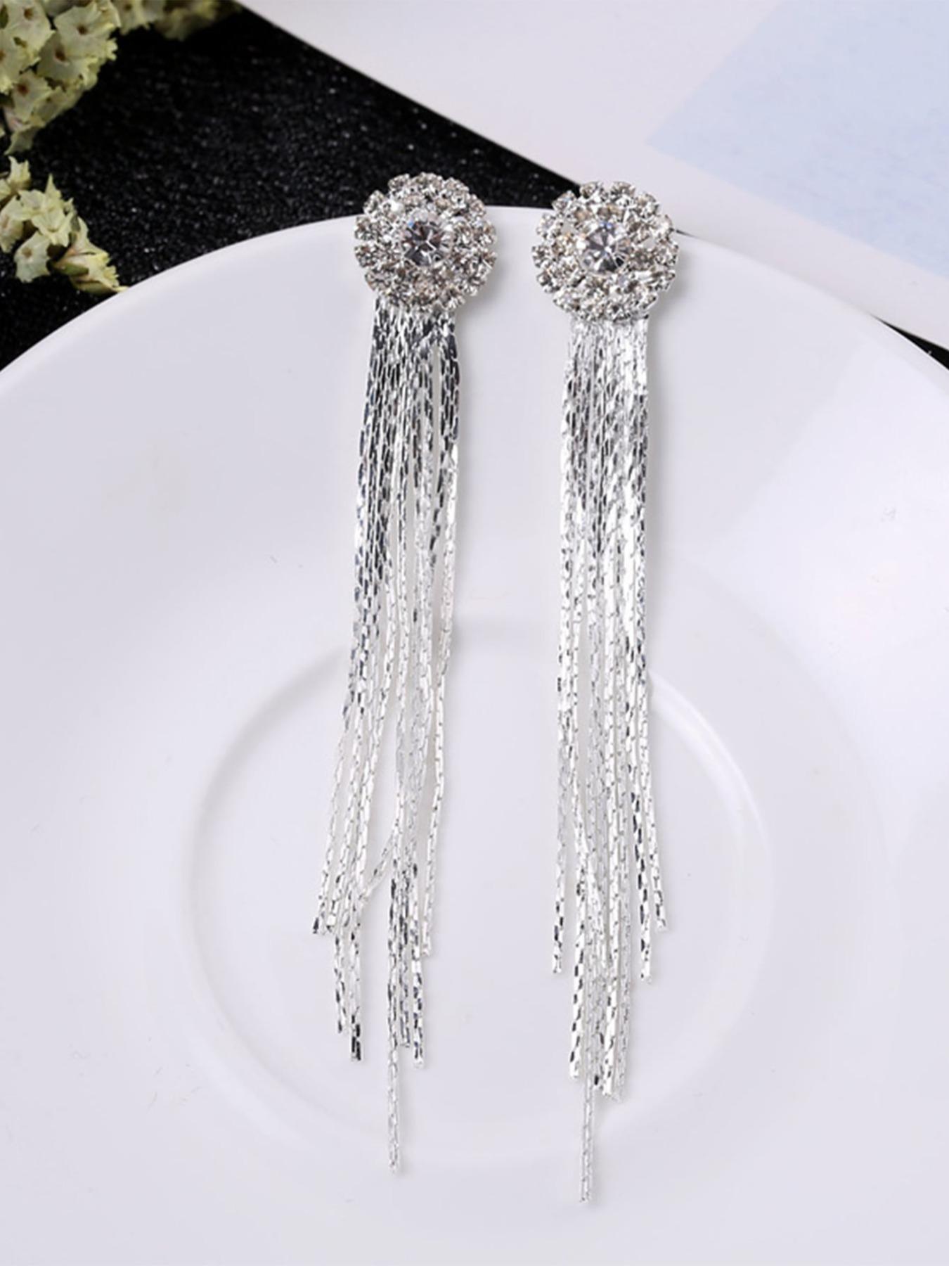 Elegant Rhinestone Wedding Tassel Earrings, Unique Women's Evening Party Jewelry, Stylish Ear Rings for Special Occasions