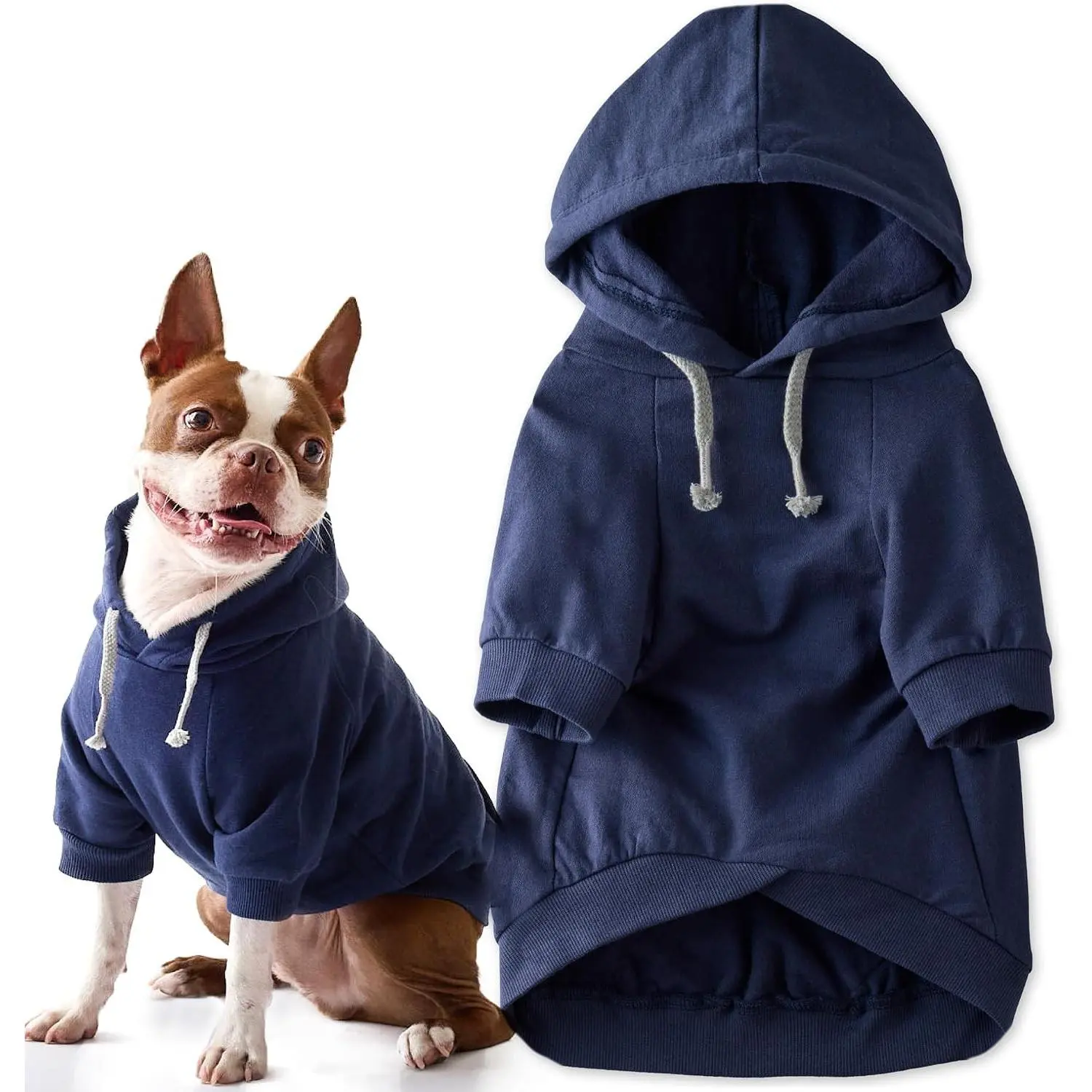 Rocky II - The Extra Comfy Hoodie, Organic Cotton and Recycled Poly Dog Hoodie Pet Coat Sweater for Small, Medium, Large Dogs, Navy, Large