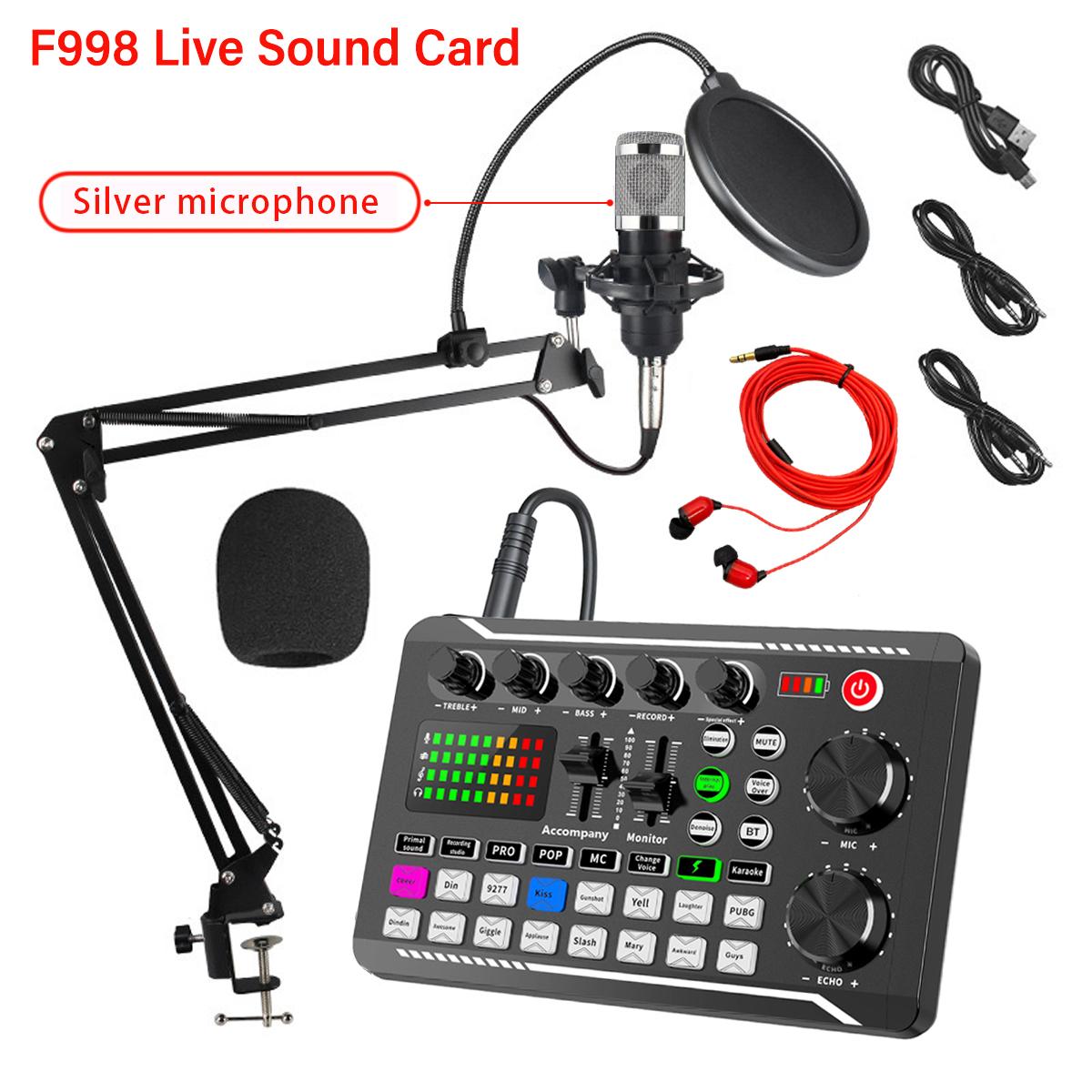 Wireless Bluetooth-compatible Dj Sound Card Device, RGB Color Buttons, Bm-800 Microphone Set, PC Phone Karaoke Party Live Streaming, Live Audio Mixer, Audio Mixer for PC