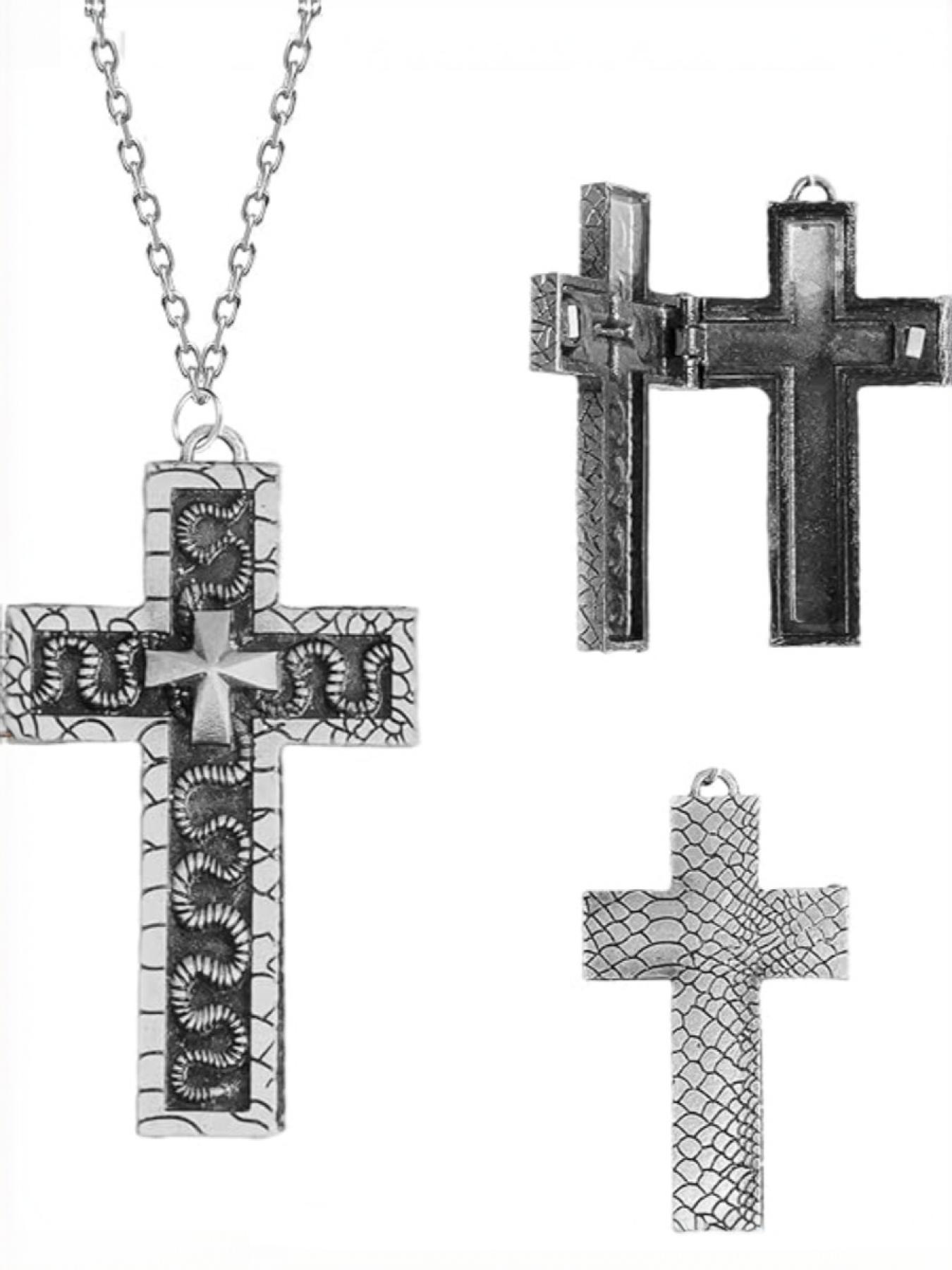 Men's Unique Cross Squid Necklace, Vintage Handmade Pendant, Hidden Compartment Design, Role Play Accessory, Fall Fashion