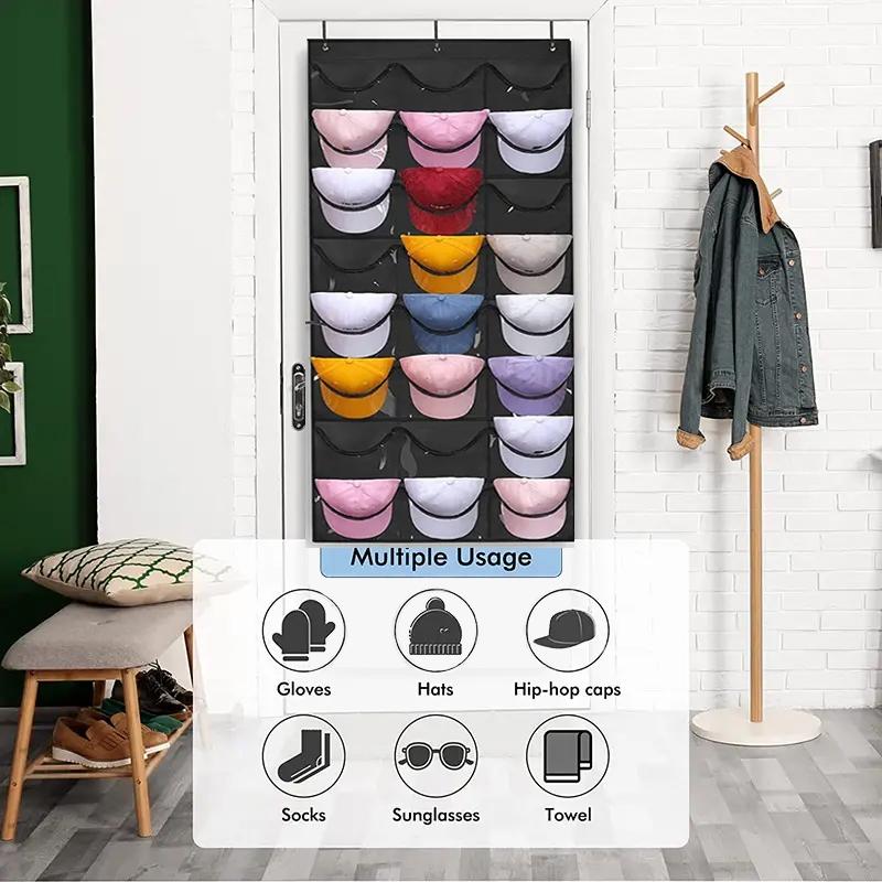 Hangable Hat Storage Organizer, 1 Count Punch Free Multi Grid Hat Organizer, Hanging Hat Storage Rack for Door & Wardrobe, Summer Essentials Home Organizer for Room, Bedroom Furniture Decorative Accessories, Hat Holder Hanger