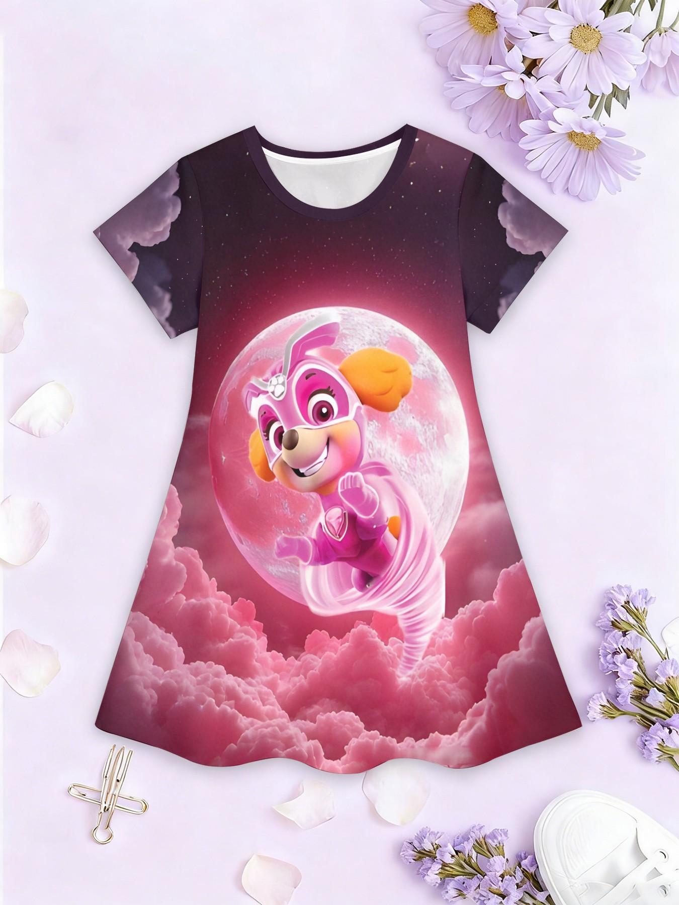 Paw Patrol Superhero Kids Dress, Dreamy Starry Print, Fashion Outdoor Wear, Birthday Gift, Holiday Gift, Casual Fitted Dress