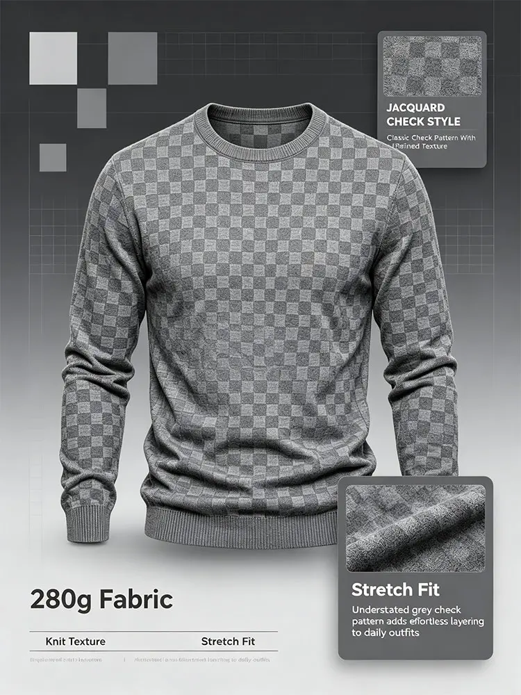4-Pack Men's Plaid Knit Sweatshirts, Textured Grid Pattern Long Sleeve, Soft Lightweight Casual Top, Ideal for Fall Winter Streetwear 4-Pack Men's Plaid Knit Sweatshirts, Textured Grid Pattern Long Sleeve, Soft Lightweight Casual Top, Ideal for Fall Winter Streetwear