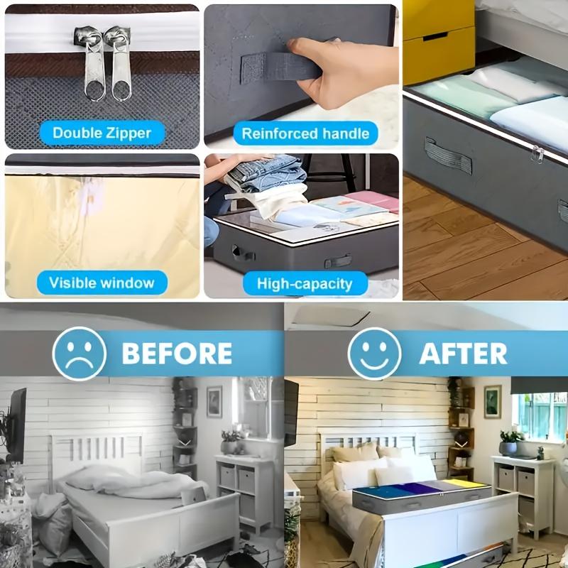 23.78 Gallons, Clear Window, Under-bed Storage Box - Multi-functional Wardrobe Organizer for Toys, Clothes, Blankets, and Quilts - 2-Piece Bedside Storage Set for Bedroom and Dormitory, Under-bed Storage (Compatible with 10,000+ Beds)