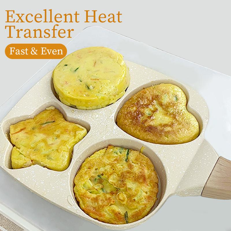 ABKOK Kitchen Cooking Egg Frying Pan, Non Stick 4 Cups Star Heart Shaped Egg Mold Skillet- Pancake Pan for Holiday, All Stoves Available Kitchen Gadgets