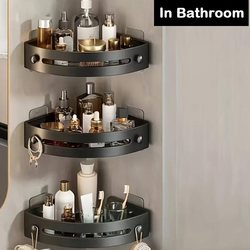 3pc triangular bathroom wall mounted storage corner rack, shower basket, multifunctional non perforated shampoo and shower gel rack, bathroom miscellaneous rack, cosmetics storage rack, bathroom supplies