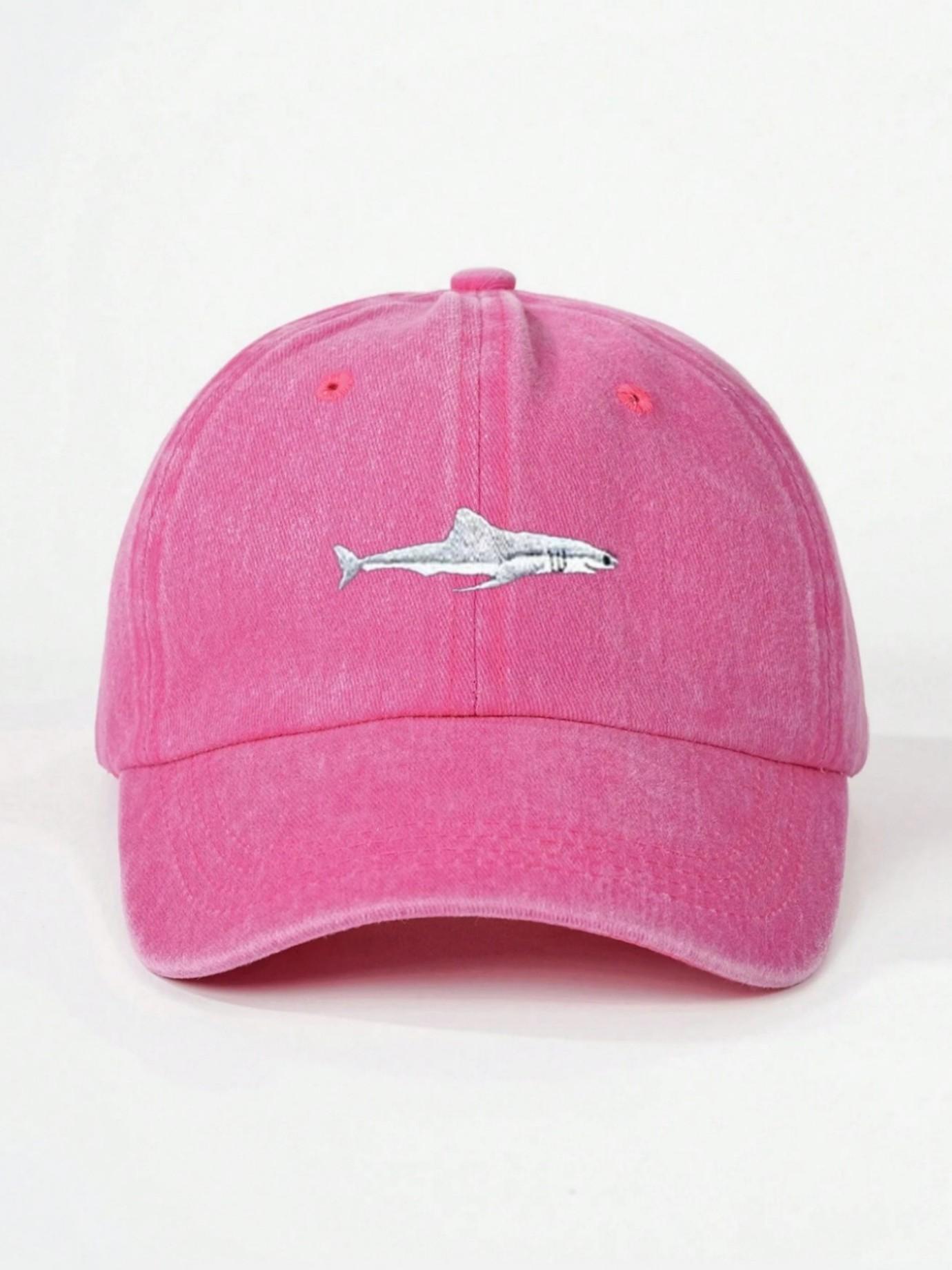 1PC Women's Embroidered Shark Washed Baseball Cap, Adjustable Sun Protection Hat, Casual Loose-Fit Y2K Style for Travel & Beach