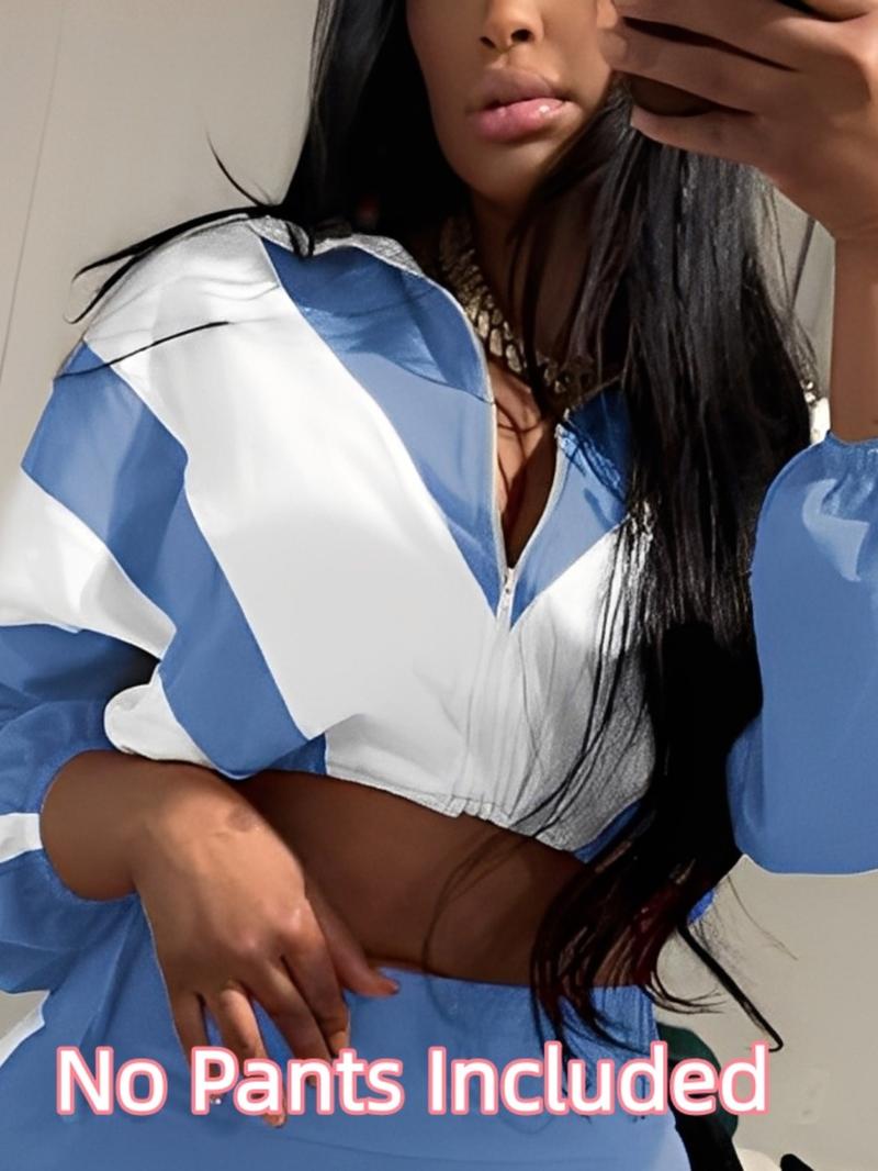 No Pants Included, Women's Patchwork Casual Long Sleeve, Zipper Drawstring Sportswear, Fitted All Seasons Outerwear, Yoga Jacket Top