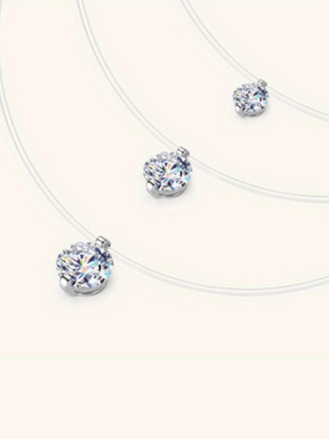 925 Silver Moissanite Pendant Necklace, 0.5-2 Carat, Simple Fish Line Design, Perfect for Weddings, Holidays, Birthdays, Gifts