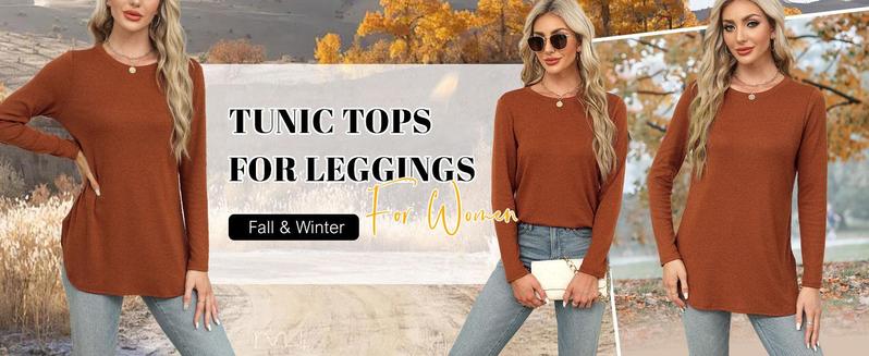 WIHOLL Womens Tunic Tops to Wear with Leggings Long Sleeve Thumb Hole Shirts Crew Neck Curved Hem