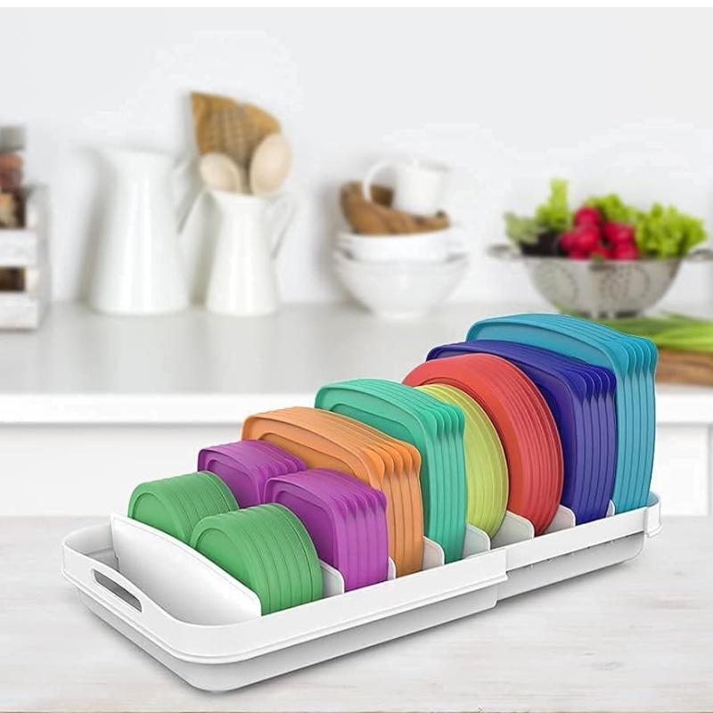 EVERIE Extendable Food Container Lid Organizer for 12'' Deep Cabinets, Adjustable Length 13.4" - 20.5"
