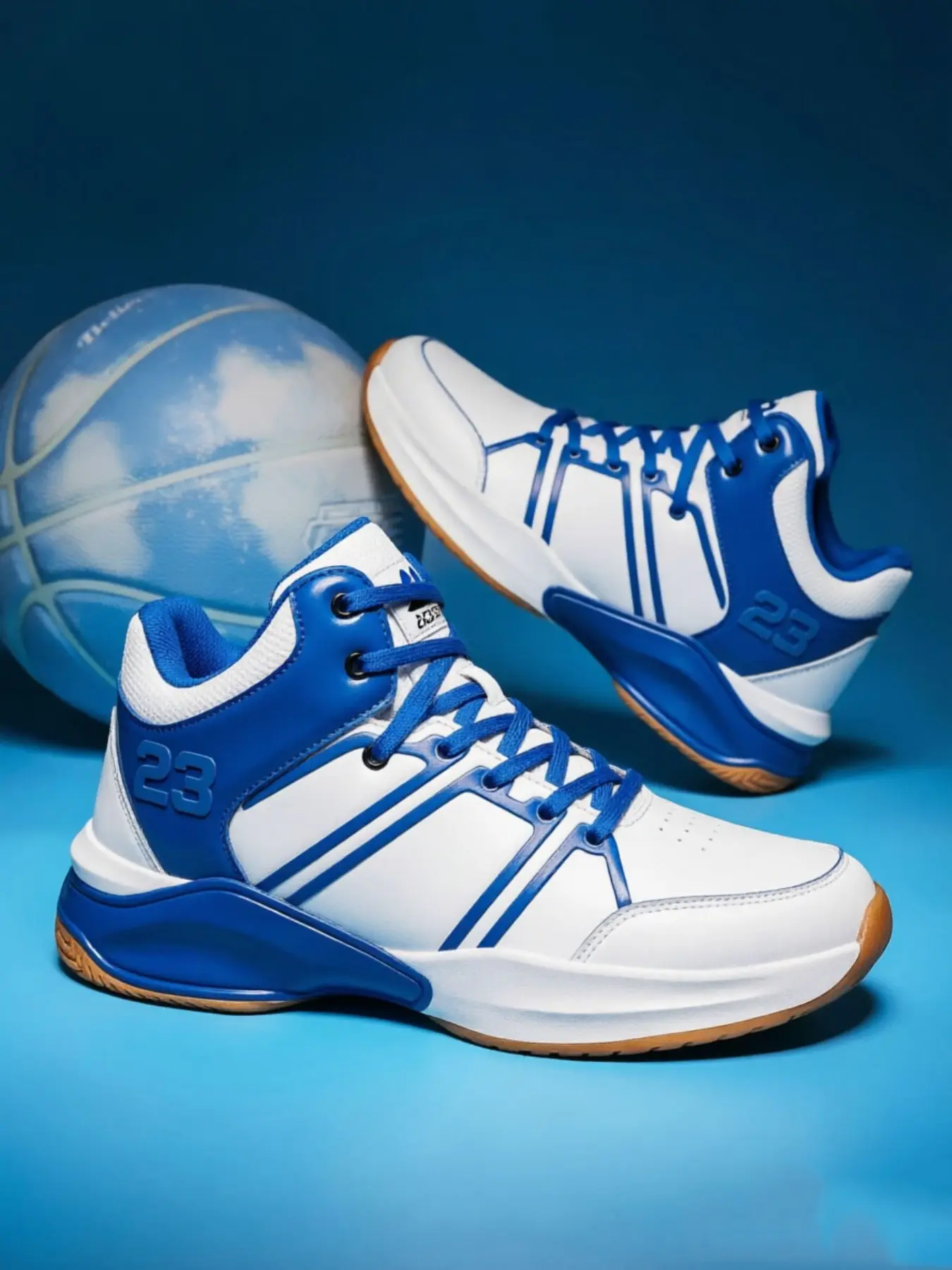 Men's High Top Basketball Shoes, Ankle Support Athletic Footwear, Anti-Slip PU Training Trainers Sports Sneakers for Basketball Court, Indoor Training, Outdoor Match, Daily Wear & Street Casual, Hoops Shoes