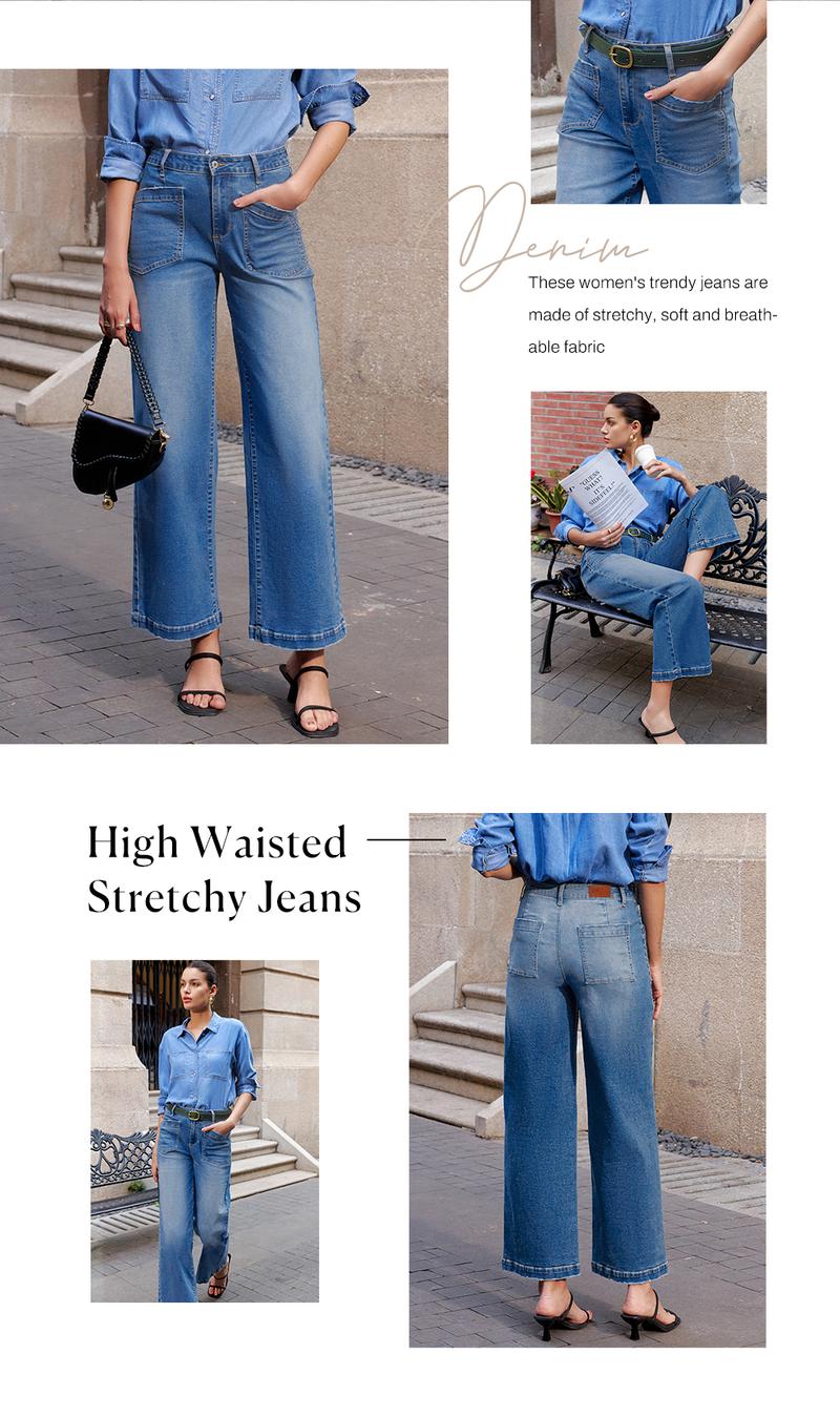 Sidefeel Women's Wide Leg Jeans High Waisted Stretchy Jeans Straight Leg Loose Fit Zimbaplatinum Ankle Denim Pants TikTokShopBlackFriday Formal Summer
