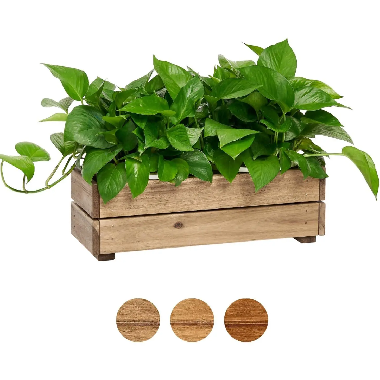 Wooden Planter Box, Storage Box - 3 Colors () | 17"L x6"W x5.5"H with Crate Style, Acacia  Flower Container, Rustic Rectangle Planter for Planting, Decor and Storage