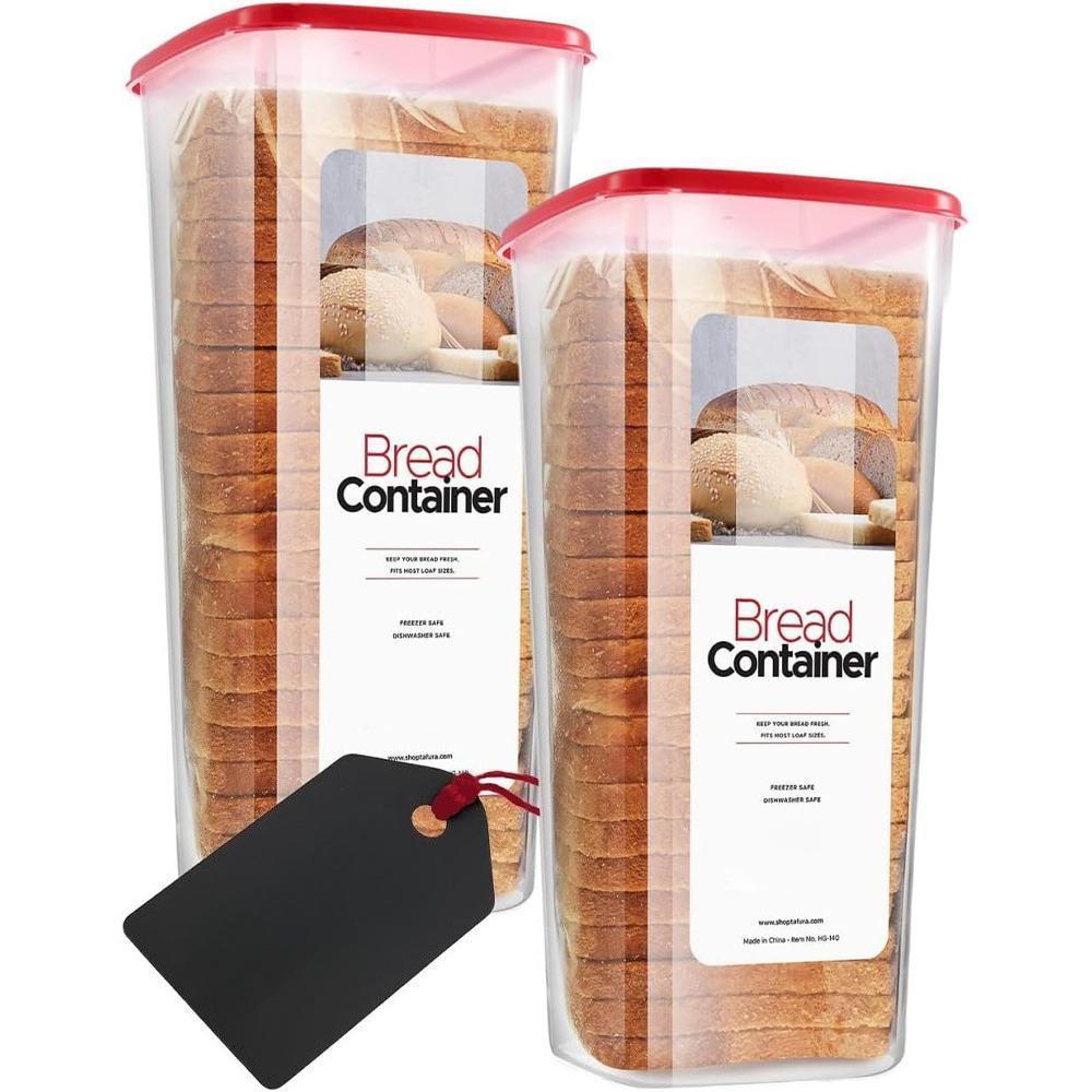 FAXHION 1/2 Pack Plastic Bread Box - Flip-Top Rectangular Storage Container with Reliable Leak-Proof Seal, Maintains Freshness for Kitchen Food Preservation, Upgraded Lock Design