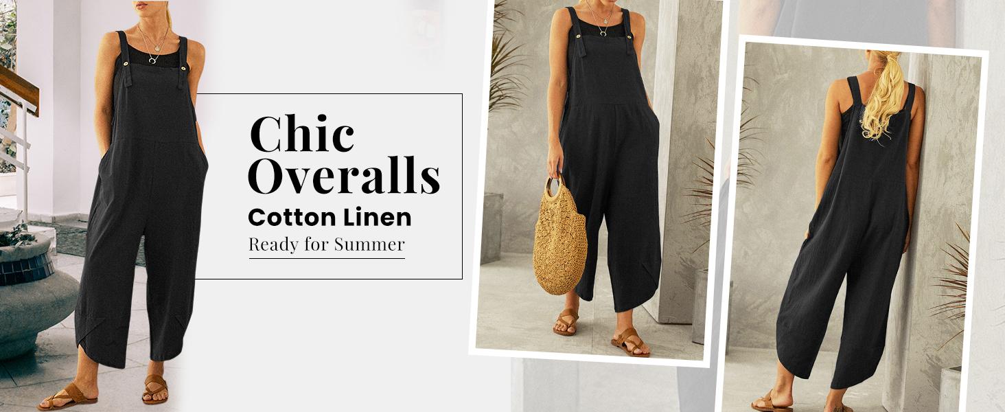 UANEO Womens Cotton Adjustable Casual Summer Bib Overalls Jumpsuits with Pockets