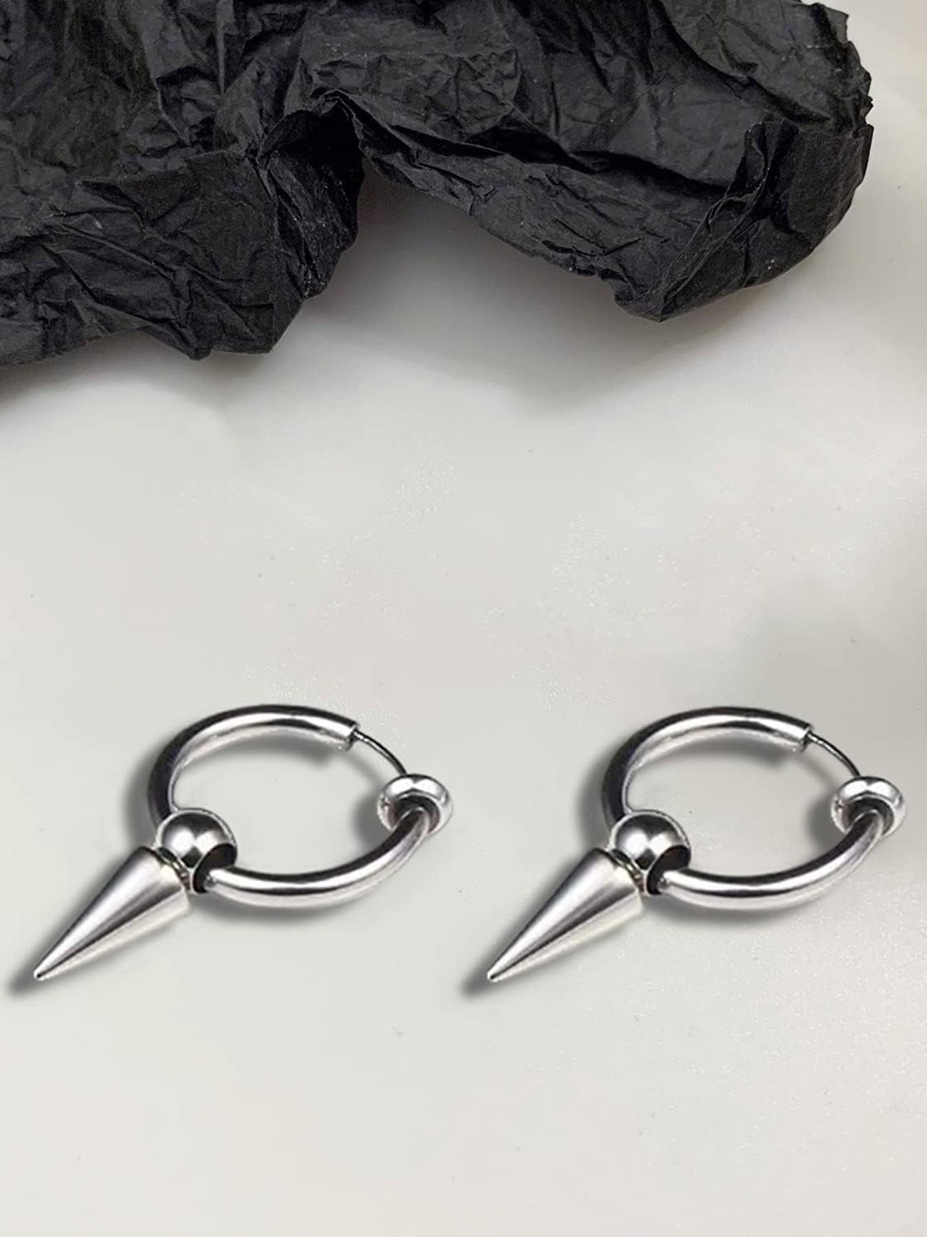 Personalized Punk Spike Dangle Drop Hoop Earrings, Stainless Steel Hoops for Women Men, Cuff Cartilage Tragus Helix Wrap Geometric Earrings