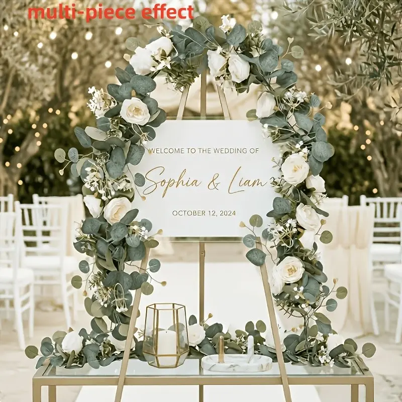 1PC 178.1 cm / 70.07 inches Realistic artificial eucalyptus wreath with white roses and lifelike vines, suitable for wedding arch backdrops, table decorations, home party decorations, and indoor and outdoor, Real Looking Artificial Flowers