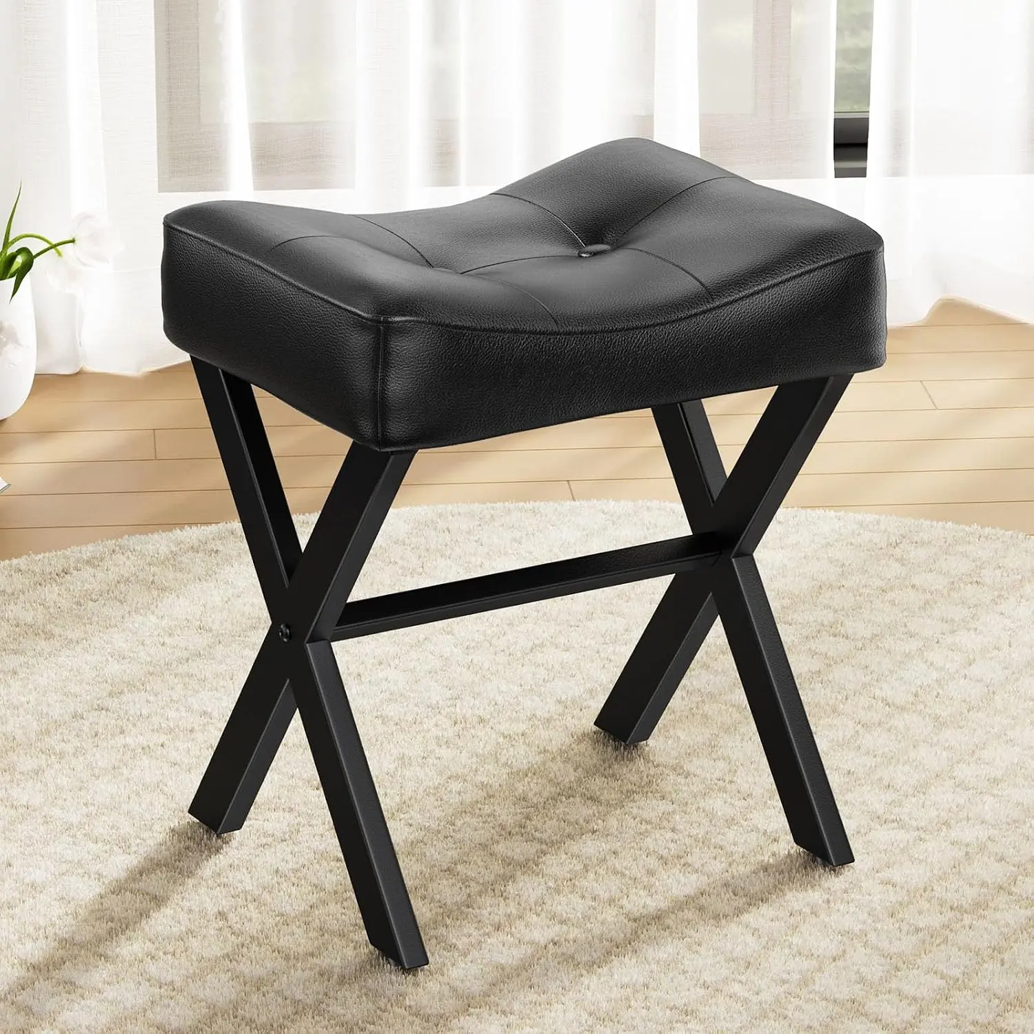 18-Inch Leather  Stool Chair, Black