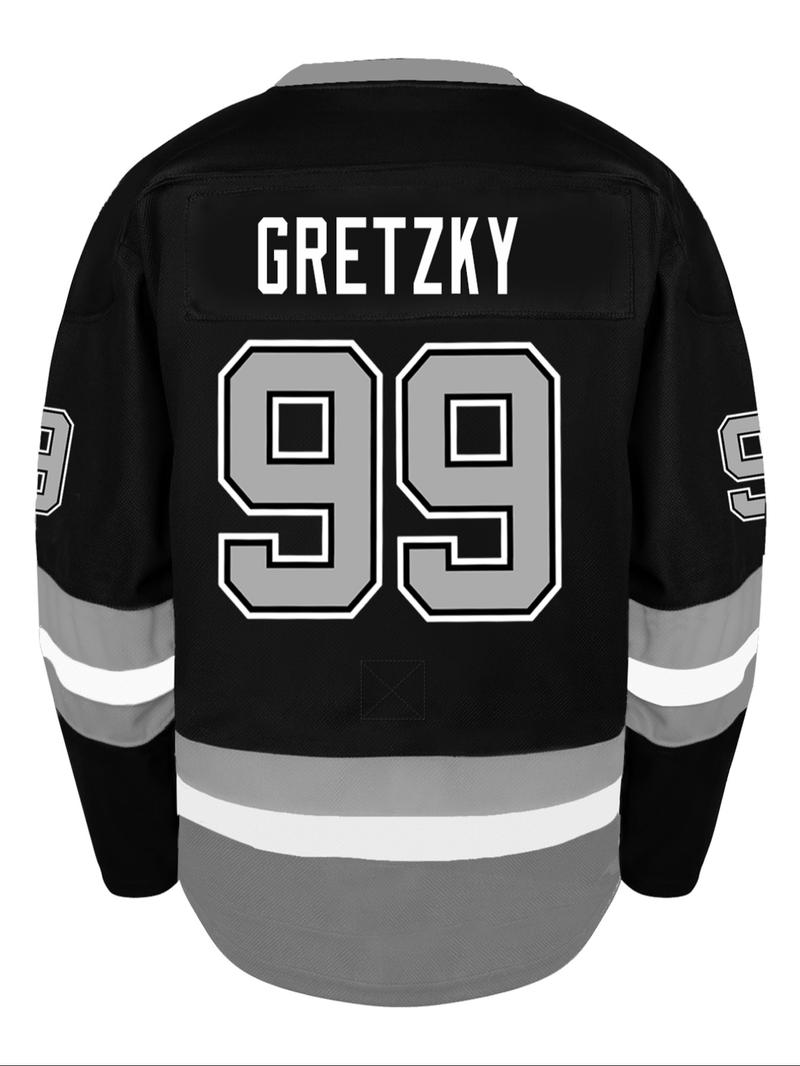 Men's Ice Hockey Jersey 99 black Embroidered Casual Training T-Shirt, Embroidery Sportswear, Sporty V-Neck Long Sleeve, Loose-Fitting All Seasons