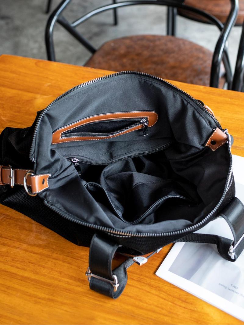 Fashionable and light luxury commuter shoulder tote bag, letter webbing shoulder messenger bag, three-dimensional bag-shaped metal zipper decoration, lightweight and durable casual versatile business travel bag, Casual messenger bags