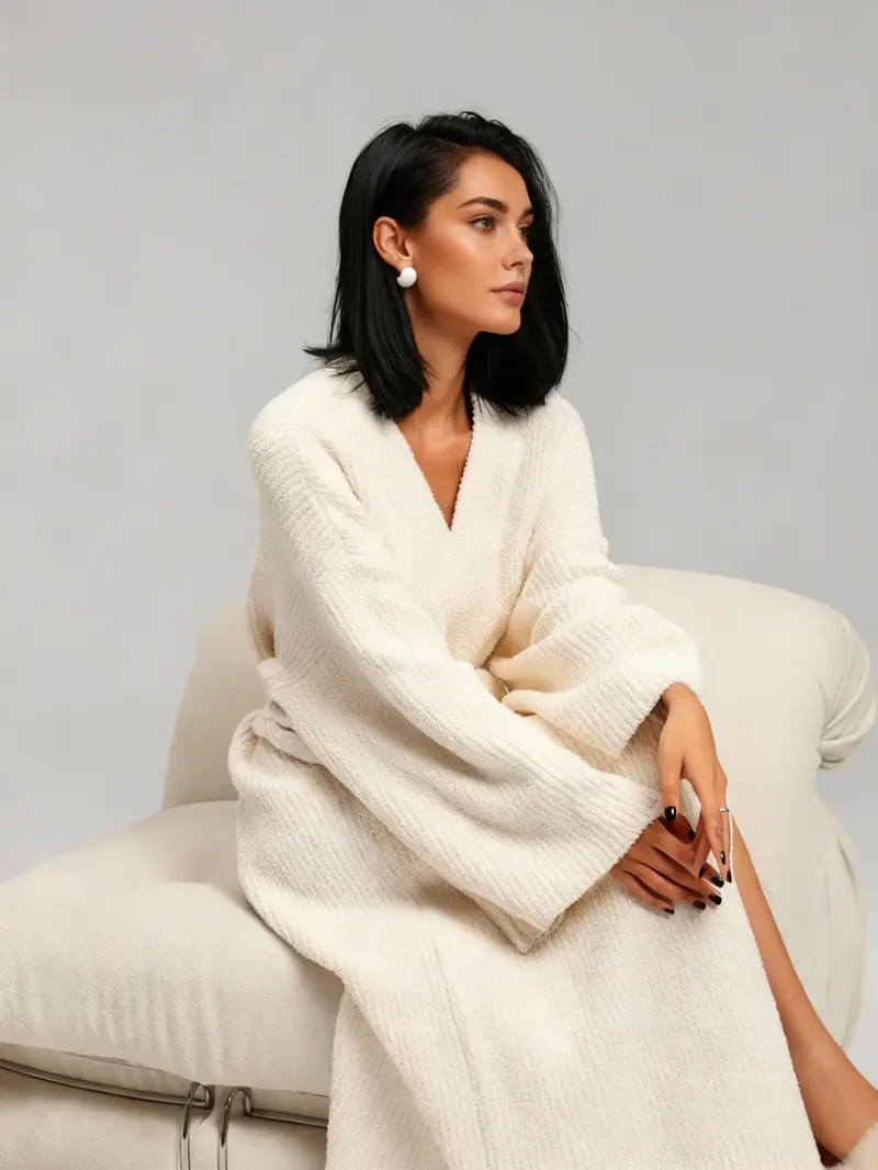 [COZY Soft Plush Feel] Women's Casual Double-Sided Fleece Robe｜Thickened Long Plush Loungewear｜Warm Flannel Pajamas for Fall & Winter｜Soft, Cozy, and Wearable Indoors & Outdoors