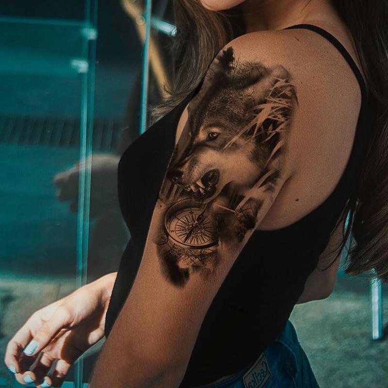 72 Sheets 3D Black Tribal Realistic Lion Temporary Tattoos for Men Women Adults, Bulk Tiger Wolf Warrior Gladiator Temp Skull Skeleton Halloween Fake Half Arm Sleeve Tattoos Stickers Legs Kit Costume Party Home Decor American Pride Day  scene accessories