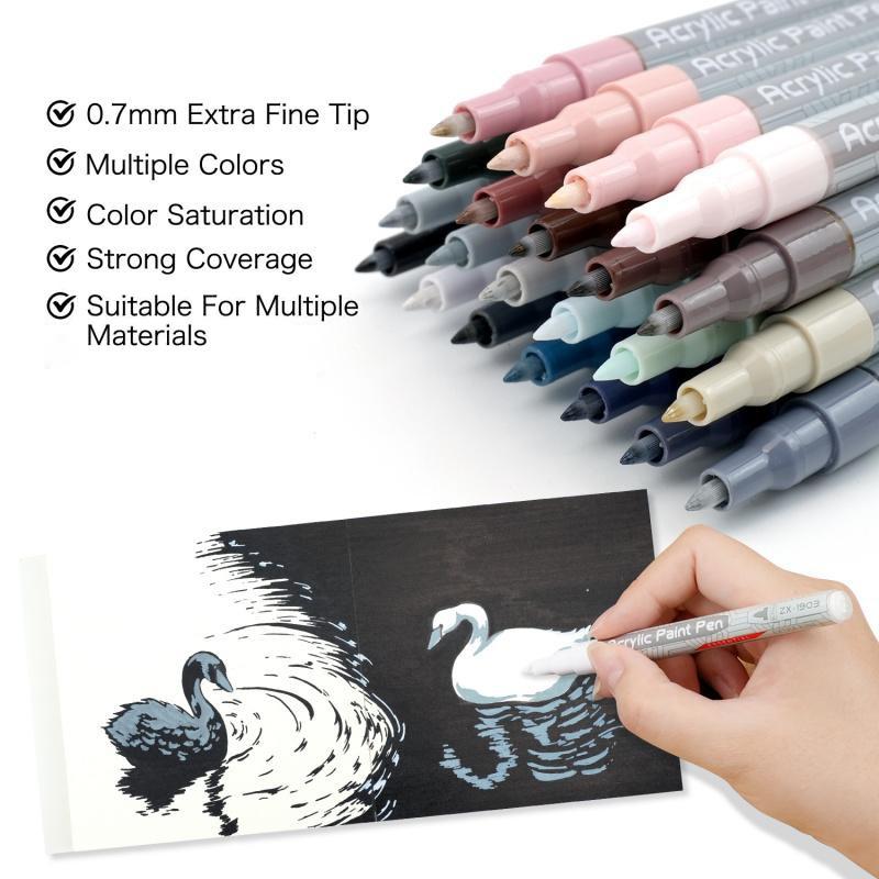 Flysea Acrylic Paint Markers, Multipurpose Marker Pen, 22-Piece Set, Fine Tip 0.7mm, Quick-Drying, Non-Blotchy, Ideal for Stone, Wood, Metal, Glass, Canvas, DIY Crafts