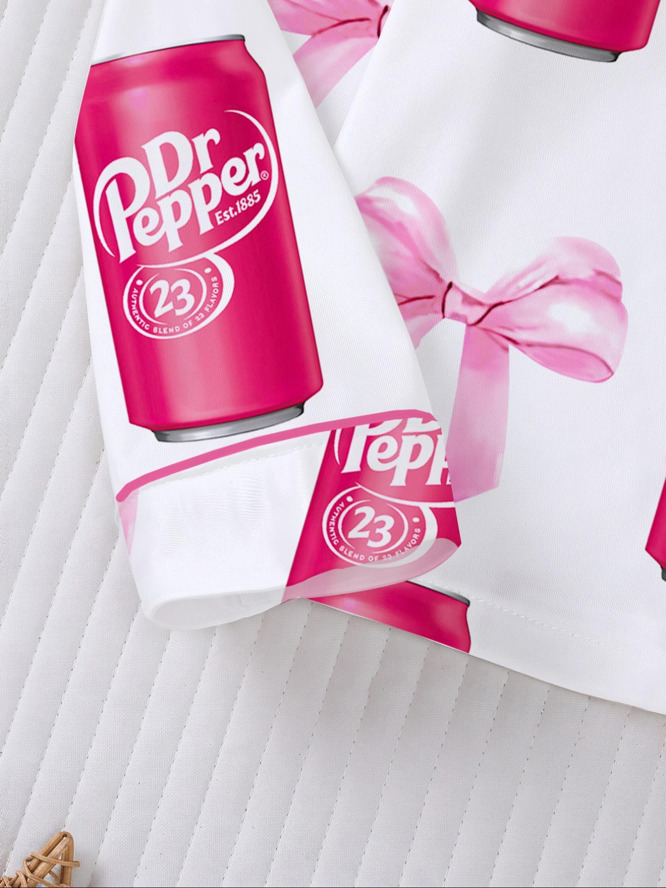 Dr Pepper Soda Bottle Bow Print Long Sleeve Pajama Set, Comfortable Fireproof Sleepwear, Loungewear, Fall Winter Home Wear, 2 Piece Set