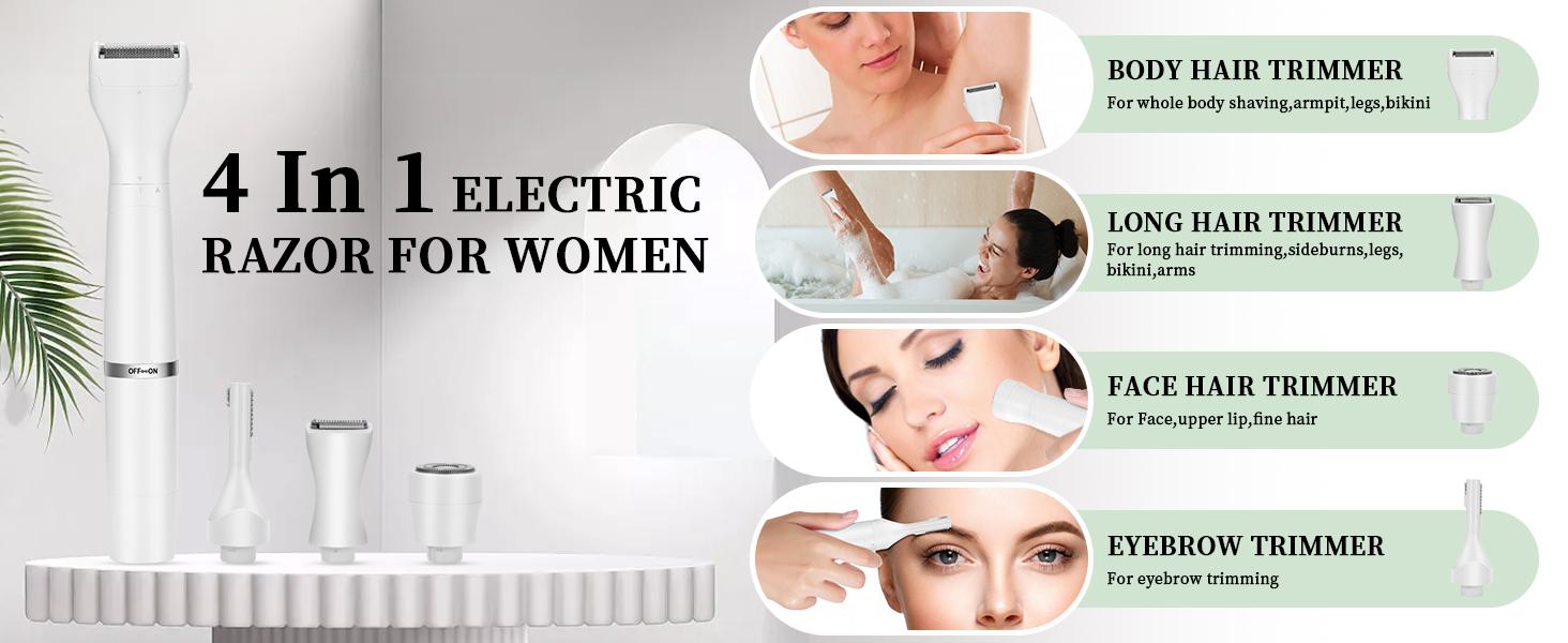Bikini Trimmer Foil Shaver for Women-Waterproof Pubic Hair Trimmer Painless 4 in 1 Body Hair Groomer Facial Hair Removal Lady Grooming Shaver Clipper for Legs,Bikini Lines,Face