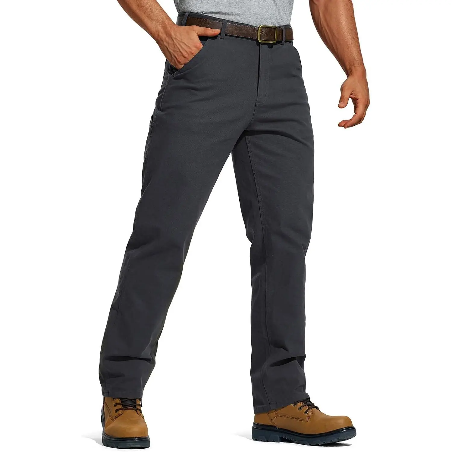HISEA Men's Relaxed Fit Construction Work Pants, 9oz Stretch Canvas, Lightweight, 7 Pockets, Triple-Stitched Seams, Full-Length, Multi-Size, Solid Colors, Daily Wear for Construction/Farming