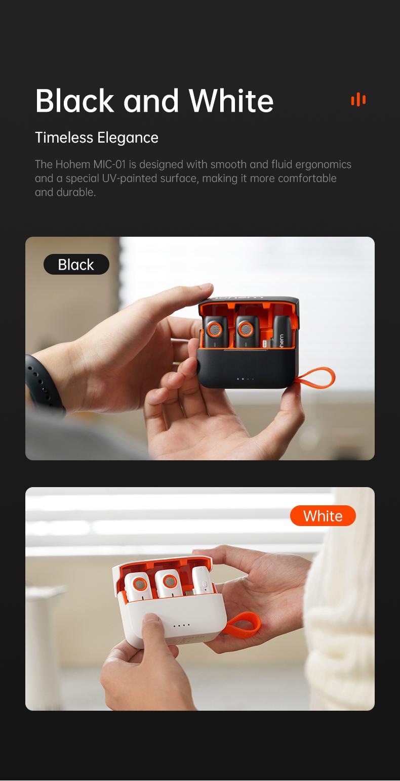 hohem MIC-01 Wireless Lavalier Microphone, DSP Noise Cancellation, 20-Hours Battery, Wireless Mircophone for Android, PC, Camera, Interview, Vlogs (2 TX + 1 RX + Charging Case),Perfect with hohem iSteady M6/ MT2/ Mobile+/Android/ Iphone 17 series