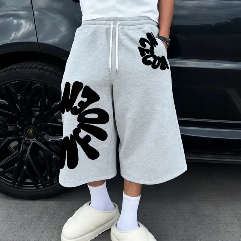 Men's Fashion Street Style Sweatpants, Loose-Fit Six-Quarter Length, Comfortable Breathable Fabric, Premium Solid Color for Daily Wear, Athletic Casual Pants, Knitted Sports Pants
