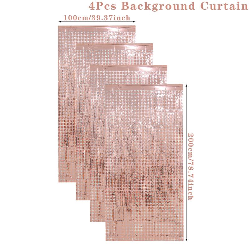 4pc Pink Foil Fringe Curtain,Square Tinsel Foil Curtain Party Decoration for Wedding Birthday Party Background  Anniversary Decor