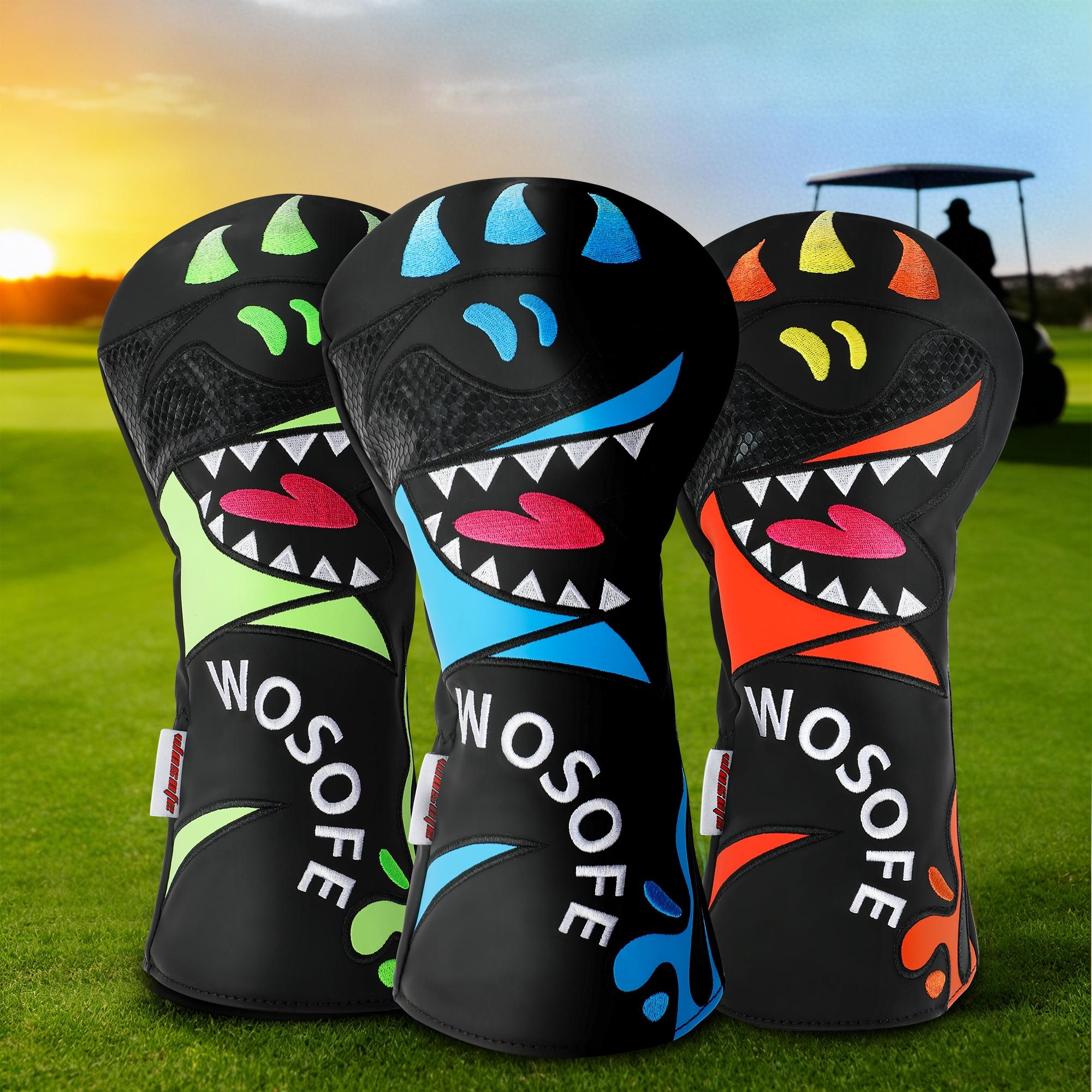 1 Golf Club Cover,Featuring a playful shark design embroidery,Provides all-around protection for your club,Fits 460cc clubs,Available in 3 colors,Golf driver head cover