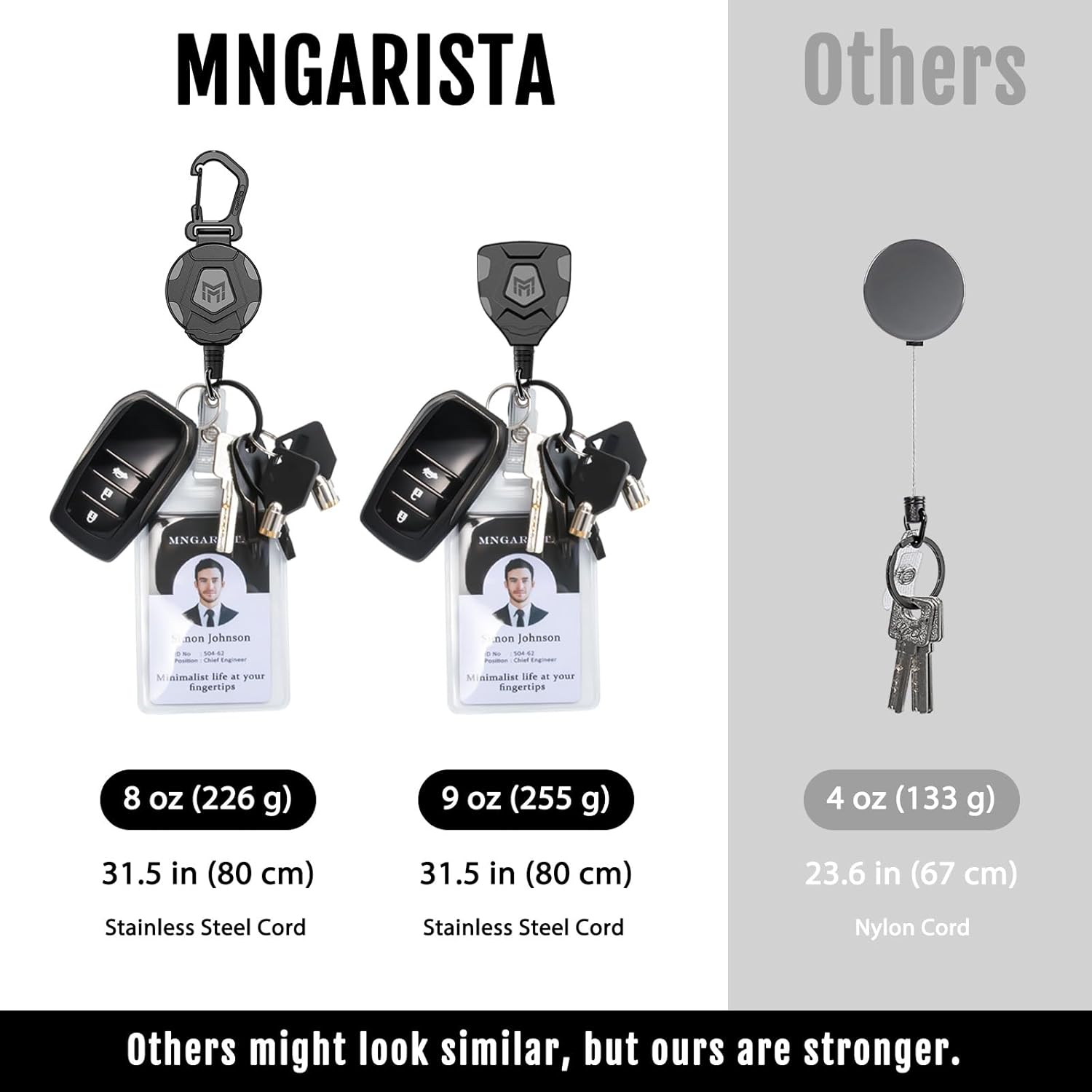 MNGARISTA 2 Pack Badge Reels Heavy Duty Retractable Keychain Set,Tactical ID Badge Holder,31.5" Coated SteelCord, Bearing 8.0 oz- Black