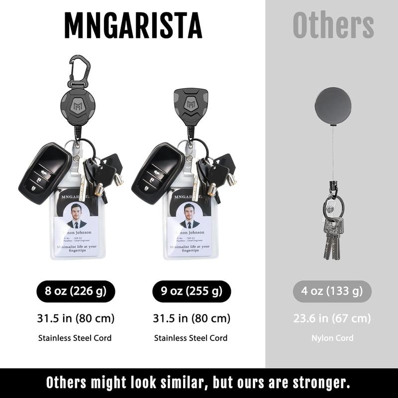 MNGARISTA 2 Pack Badge Reels Heavy Duty Retractable Keychain Set,Tactical ID Badge Holder,31.5" Coated SteelCord, Bearing 8.0 oz- Black