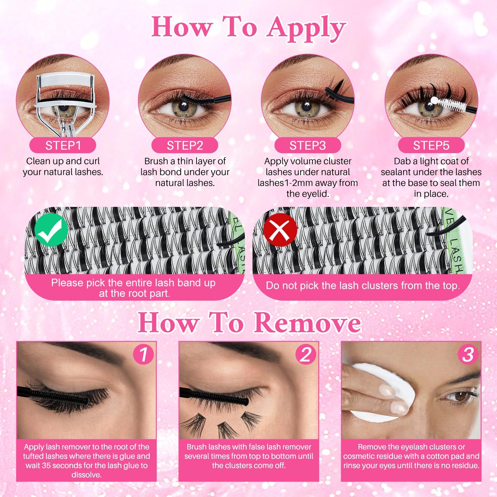 LASHSUN Clusters Lashes Kit with Ultra-Dense, Waterproof, Long-Lasting Lashes | Velure, Fairy, Flora, Muse | Natural Daily, Manga&Wet Look, Manga&Natural Style, Hybrid Volume Look | Beginner-Friendly, Kit with Bond & Seal,Tweezers and Remover