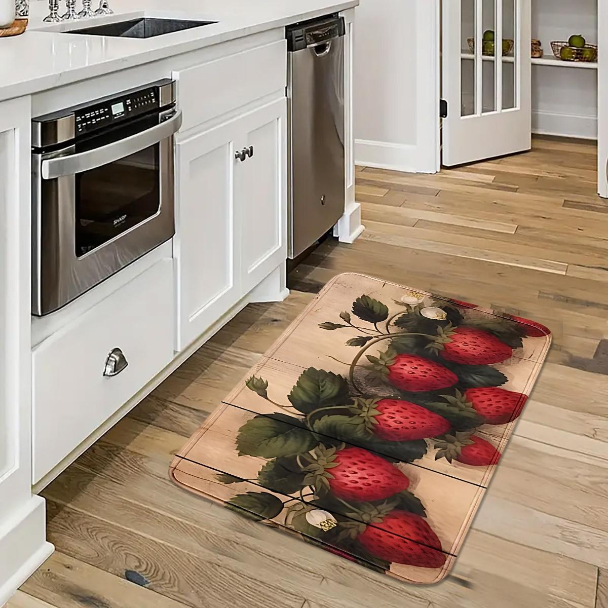 Luxury Wood Style Strawberry Rug, Durable Kitchen Mat, Entry Door Mat, Multi-Sized Welcome Gift, Summer Decor Floor Mat