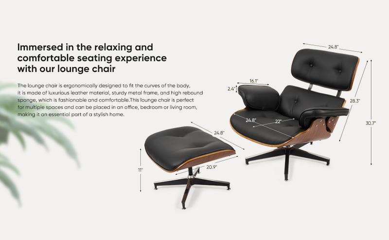 Swivel Chair with Ottoman, Top PU Modern Lounge Chair, Wide Armrest, Comfy Accent Sofa Chair for Bedroom, Living Room, Read, Nap,  Easy Assembly