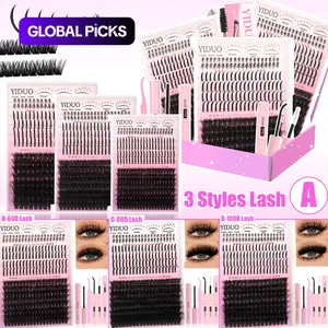 YIDUO 5-Style Cluster False Eyelashes Kit, 280 Pcs D-Curl Fluffy & Spike Lashes Extensions (6–18 mm), DIY Lash Set with Bond & Seal, Remover, Tweezers & Brush #GLOBAL PICKS