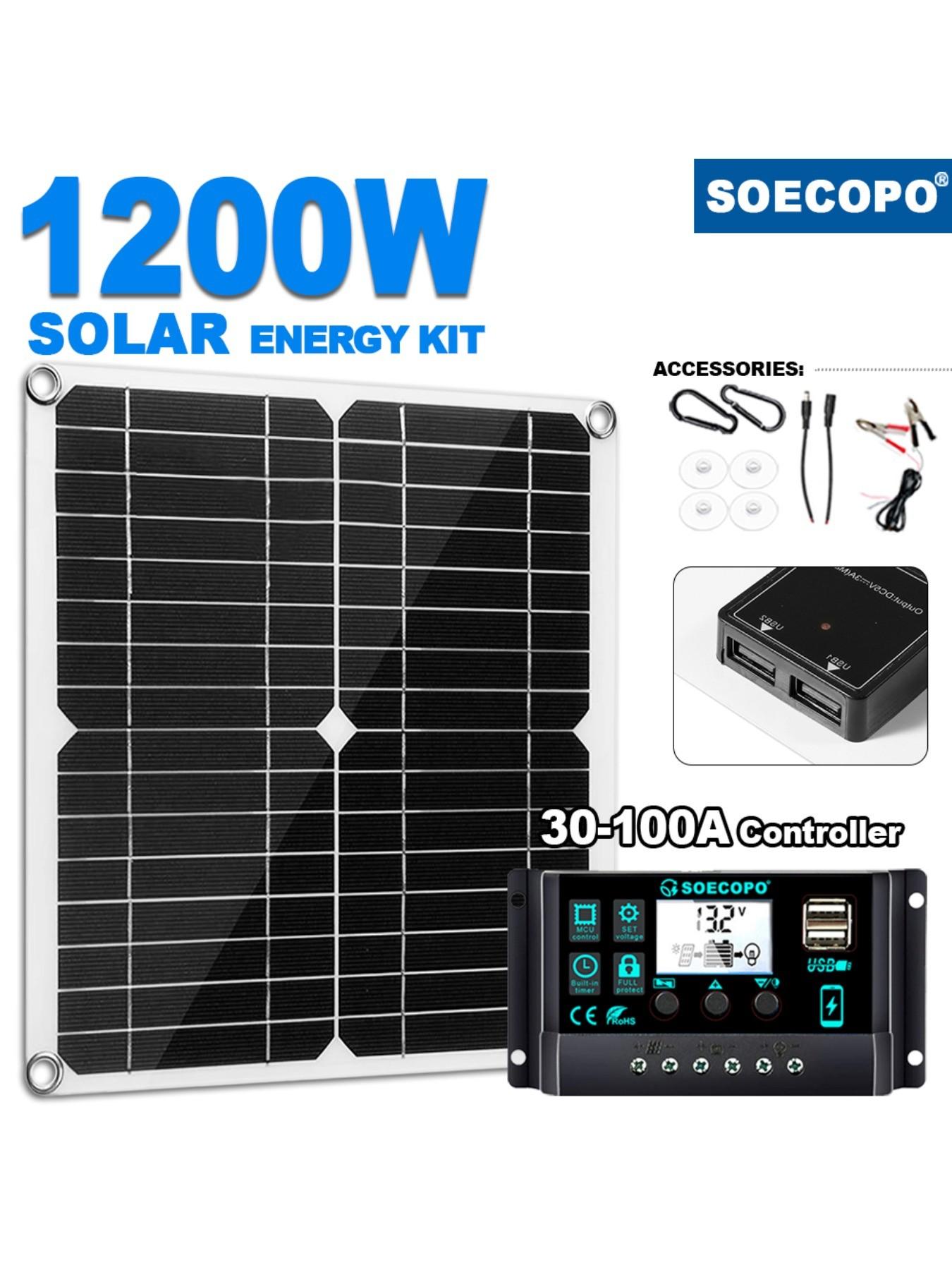 SOECOPO Solar Kit 1200W Panel, 30 - 100A Smart Controller – Perfect for Camping, Off - Grid Power, Outdoor Use, Renewable Power