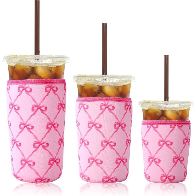 3 Pack/set Reusable Iced Coffee Cup Sleeve Beverage Holder for 16-32 Ounces Coffee Sleeve for Iced & Hot Drinks Pink Drink Sleeve for Cold Beverages Compatible with Starbucks Dunkin Coffee Cup and More