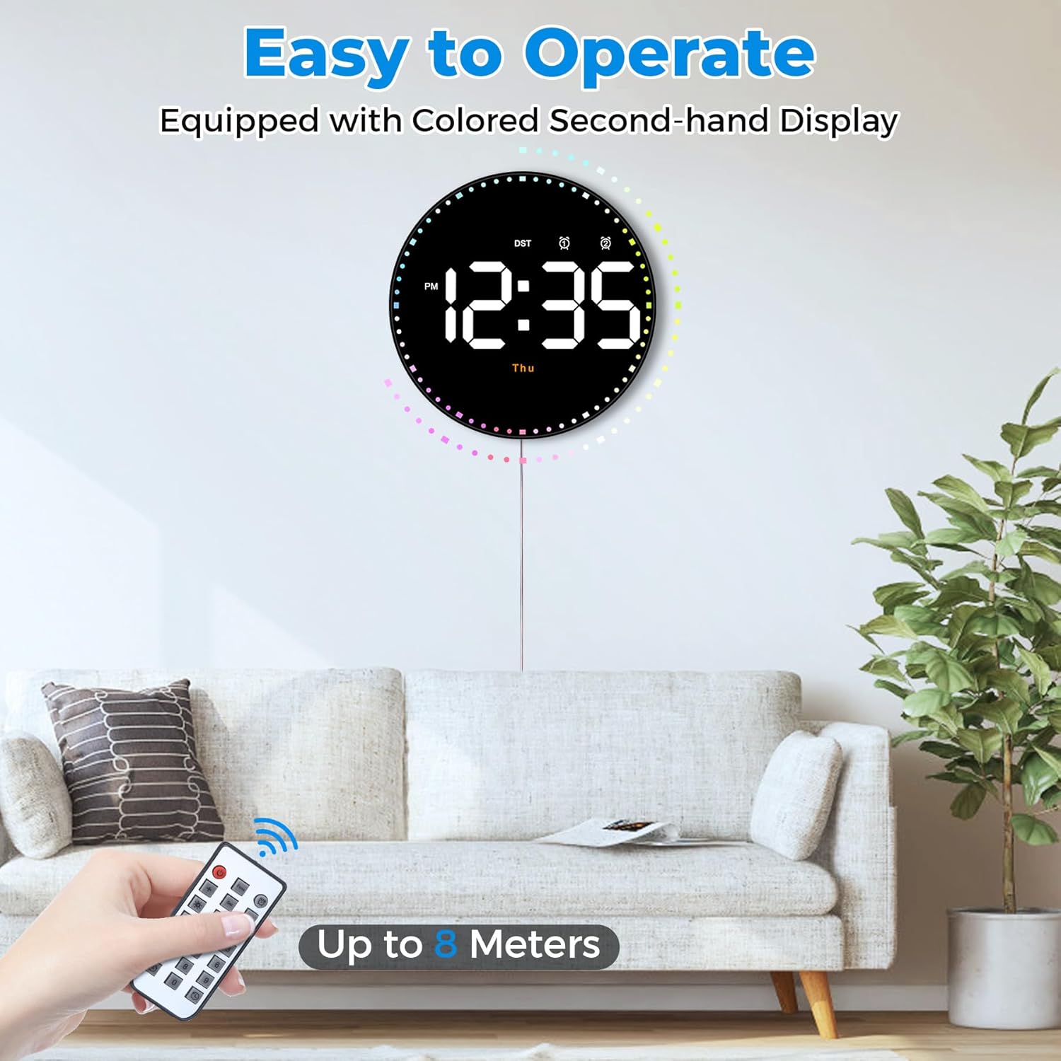 Digital wall clock, 10-inch large-screen digital clock, with remote control, adjustable brightness, calendar and temperature display, 12/24-hour format, suitable for living rooms, offices, bedrooms, and elderly users, Led Digital Clock