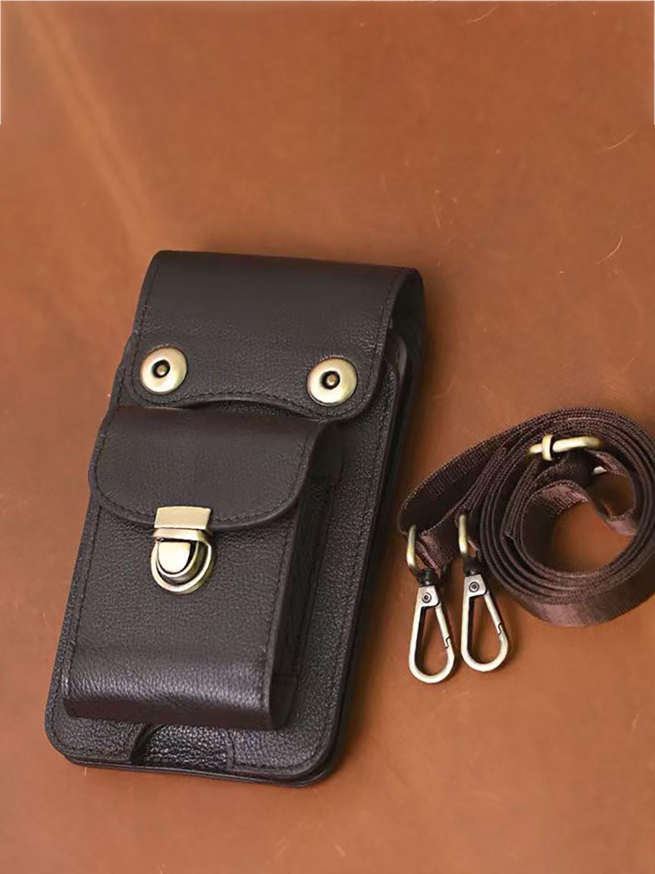Top Layer Cowhide Vertical Mobile Phone Bag, Multi-Function Thickened Belt Key Bag, Multi-Layer Waist Bag Crossbody Bag