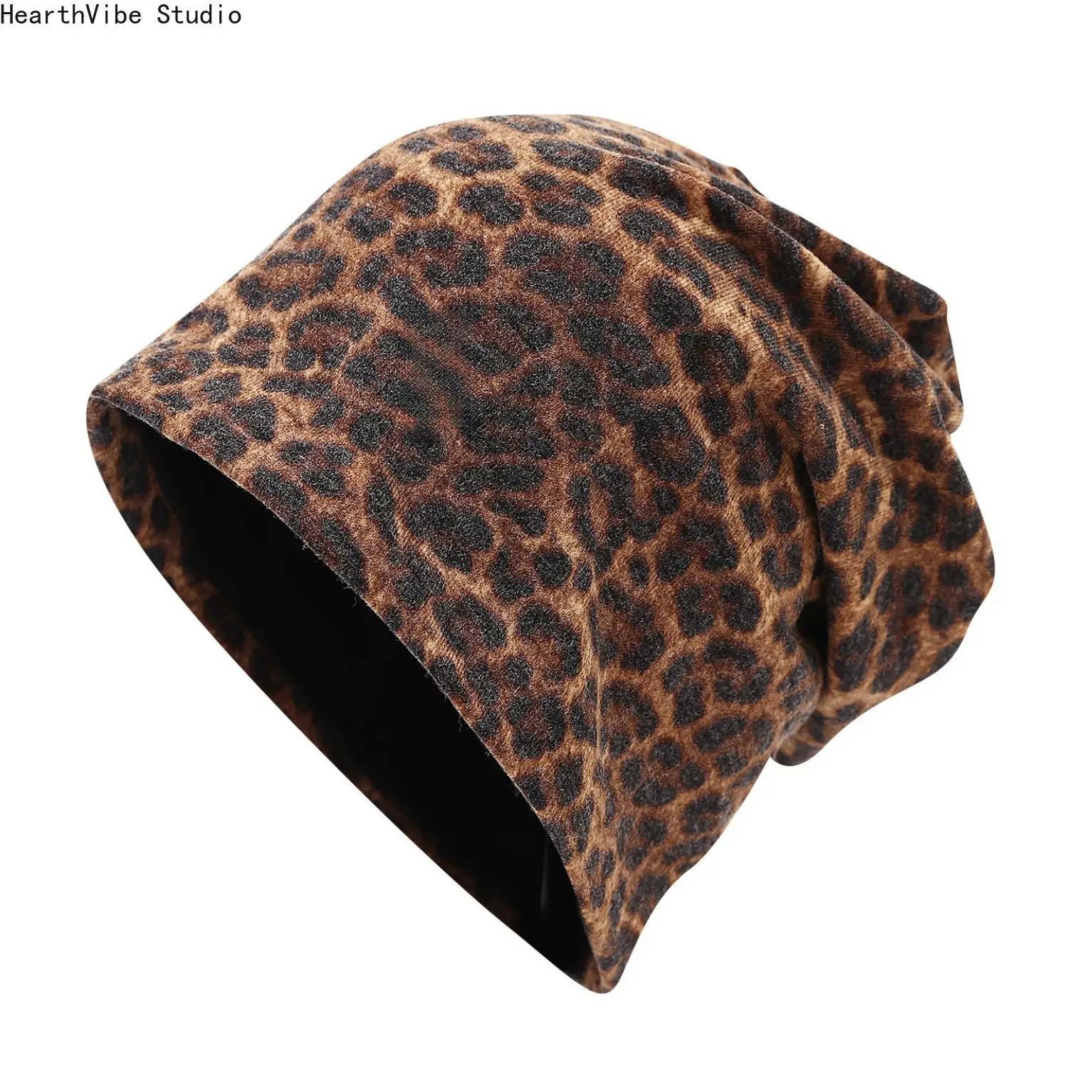 Leopard Print Slouchy Beanie Hat for Women Cheetah Pattern Baggy Skull Cap Soft Warm Slouchy Bonnet Trendy Streetwear Hair Care Sleep Cap
