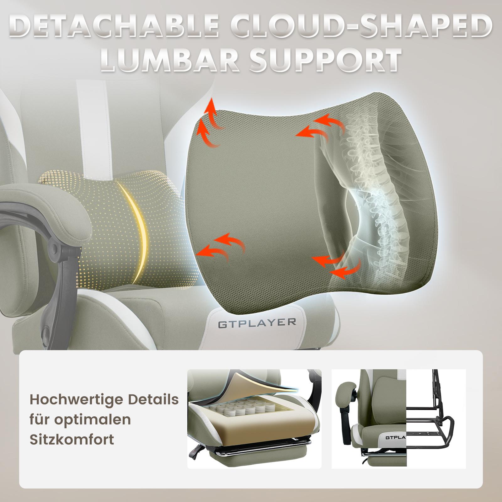 【Buy 1 get 4】Ergonomic Office Chair Pocket Spring Seat & Memory Foam Pillow, Gaming Chair with Pocket Spring Cushion, 360° Swivel, Adjustable Height, Reclining 90°-160°, Extendable Footrest