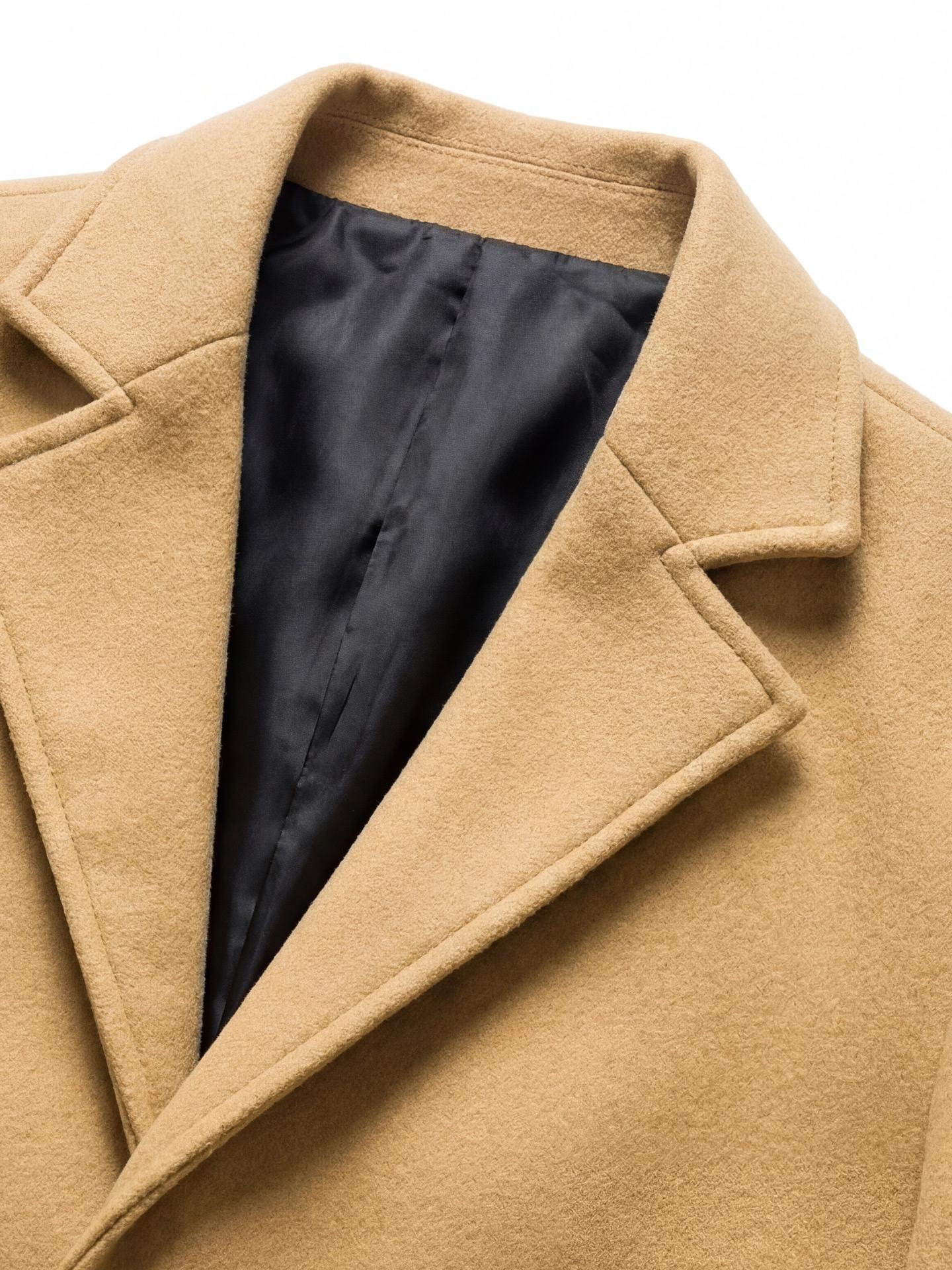 KZZ Men's Solid Button Front Lapel Neck Midi Coat, Regular Fit Casual Long Sleeve Outerwear for Fall & Winter, Men's Clothes for Daily Wear Christmas gifts christmas gifts for him Beige Khaki jackets SpringStatements