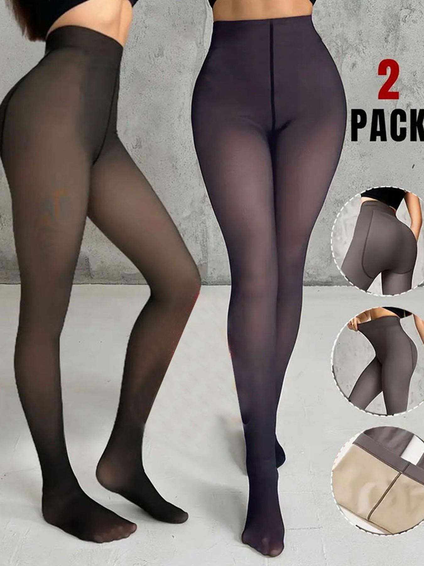 2 Pairs Women's Semi-Sheer Warm Fitted Tights, Soft Comfortable Elastic, Plain Color, Ideal for Underwear, Sleepwear, Casual Wear, Fall Winter